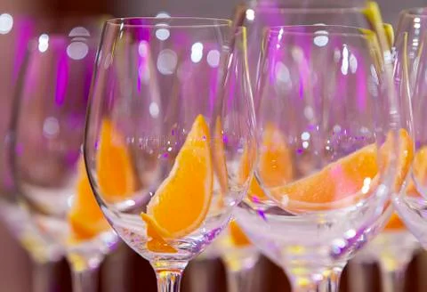 Glasses with an orange slice Stock Photos