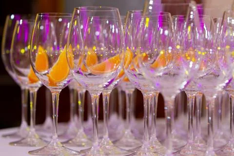Glasses with an orange slice Stock Photos