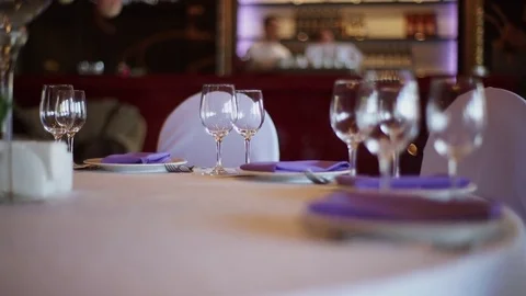 Glasses in plates in restaurant Stock Footage 73139849