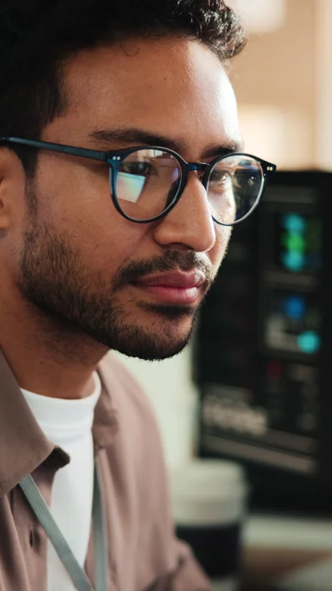 Glasses, programmer and computer with businessman in office for web developer Stock-Footage 342255866