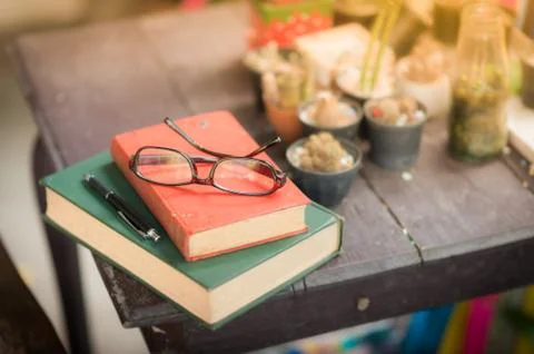 Glasses put down on table Stock Photos