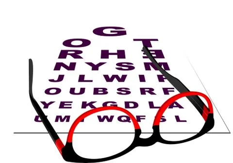 Glasses for reading with table for eye exams.  Vector illustration Ilustração Stock