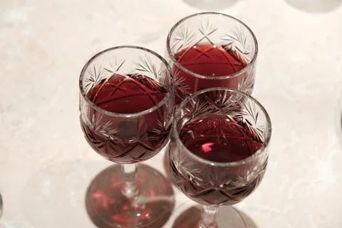 Glasses with red wine close-up Stock Photos