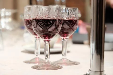 Glasses with red wine close-up Stock Photos