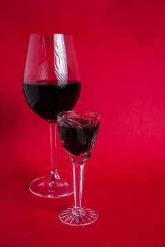 Glasses of red wine. Copy space for your text. Stock Photos