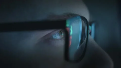 Glasses Reflecting Computer Screen Data Analysis Financial Technology Progress Stock Footage 297324174