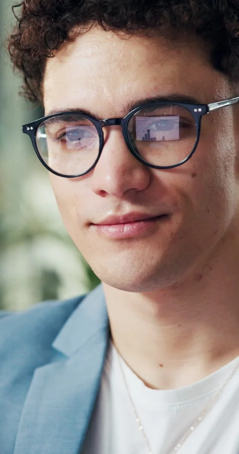 Glasses, reflection and statistics with business man in financial workplace for Stock Footage 319516670