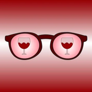 Glasses with reflection of a glass with wine. A simple icon indicating Stock Illustration