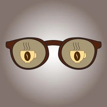 Glasses with reflection in them mugs with coffee. Icons of coffee-dependence Stock Illustration