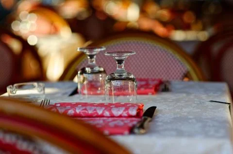 Glasses on restaurants table Stock Photos
