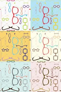 Glasses Seamless Pattern in 6 Different Color Schemes Illustrazione stock