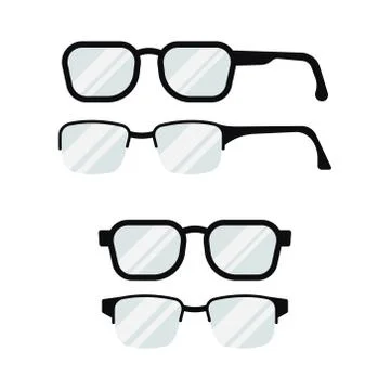 Glasses set with black frame icon isolated on white background. Stock Illustration