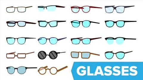 Glasses Set Vector. Modern Glasses Icon. Different Eyewear Types. Eyeglasses Stock Illustration