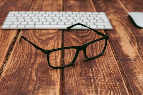 Glasses for sight and vision correction and protection from computer on the w Stock Photos