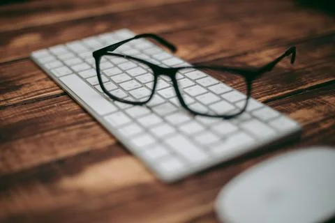 Glasses for sight and vision correction and protection from computer on the w Stock Photos