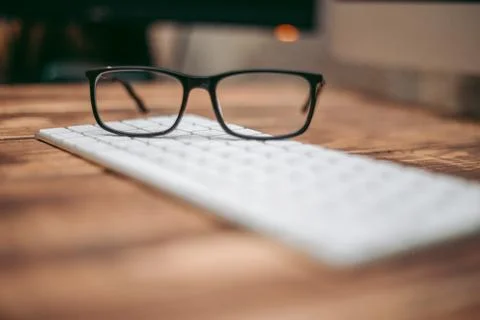 Glasses for sight and vision correction and protection from computer on the w Stock Photos