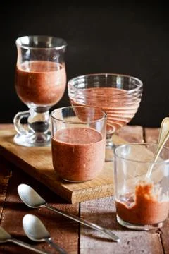 Glasses With Some Chocolate Pudding Stock Photos