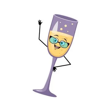 Glasses of sparkling wine character with happy emotion Stock Illustration