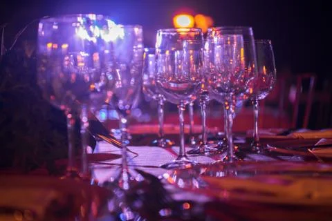 Glasses on a table during a banquet Stock Photos