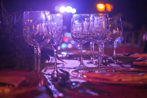 Glasses on a table during a banquet Stock Photos
