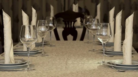 Glasses on the Table in a pot Restaurant Stock Footage 69913818