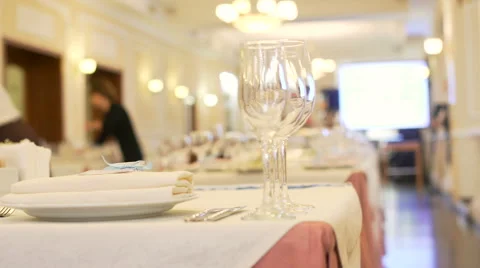 Glasses on table at restaurant Stock Footage 68025619
