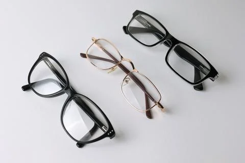 Glasses for vision correction on a light background with a place for text Foto stock