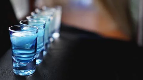 Glasses of vodka with ice. In bar Stock Photos