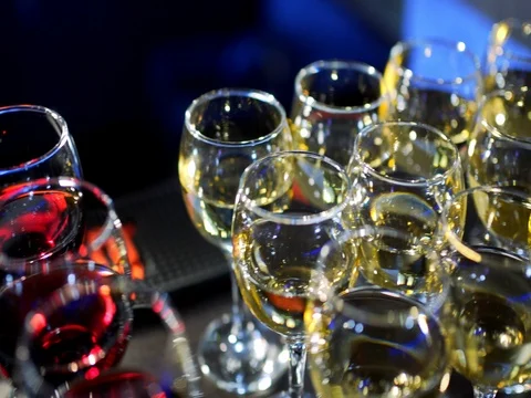Glasses with white and red wine are on the bar Stock Footage 81451872