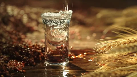 Glasses of white wine beer poured elegantly, Rustic Still Life, Selective Focus Stock Footage 308004501