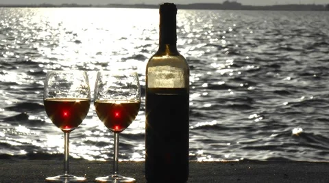 Glasses of  Wine and Bottle Stock Footage 52181904
