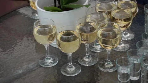 Glasses of wine are on the table Stock Footage 163566626