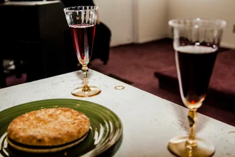 Glasses of Wine on Dinner Table Stock Photos