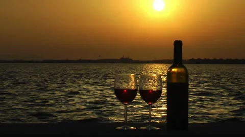 Glasses of  Wine at Romantic Sunset Stock Footage 52181937