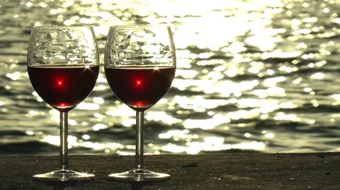 Glasses of Wine at Seaside Stock Footage 51627901