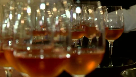 Glasses of wine on the spacing. Secular supper. Meeting with guests Stock Footage 90048632