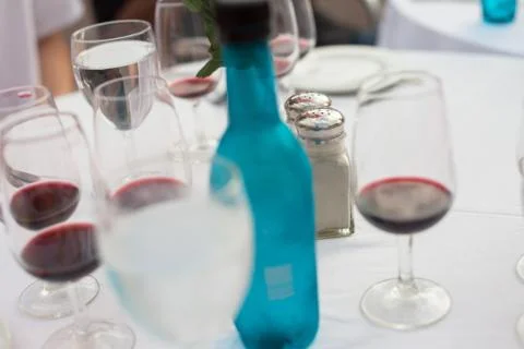 Glasses at a wine tasting Stock Photos