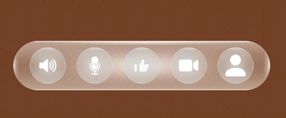 Glassmorphic user interface toolbar with frosted glass buttons for video ca.. Stock Illustration