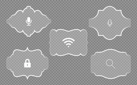 Glassmorphism app icons in ornate frames on transparent background Illustrazione stock