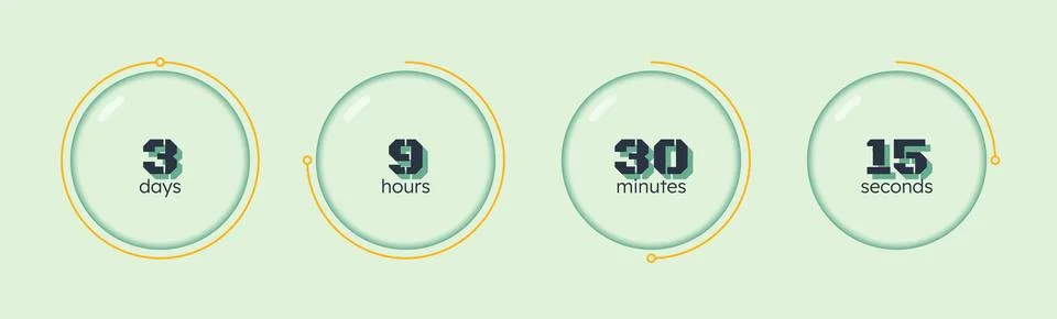 Glassmorphism blob circular countdown timer set Illustrazione stock
