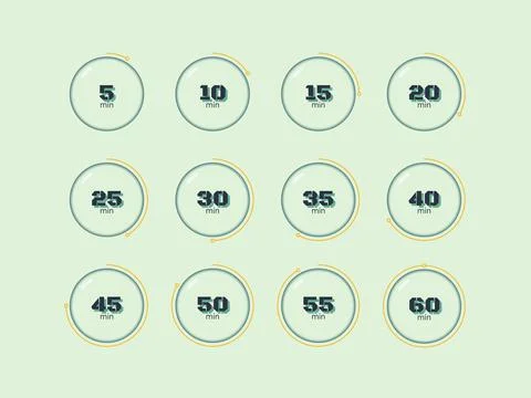 Glassmorphism blob circular countdown timer set Illustrazione stock