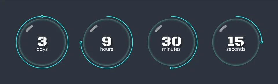 Glassmorphism blob countdown timer set on dark background 库存插图