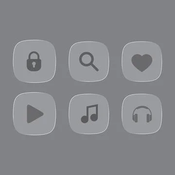 Glassmorphism computer interface buttons. Collection of liquid glass icons Stock Illustration