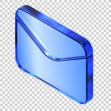 Glassmorphism envelope icon in isometric view featuring transparent blue gl.. Иллюстрация