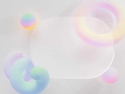 Glassmorphism frame on light pastel 3d background. Transparent liquid glass UI Illustrazione stock