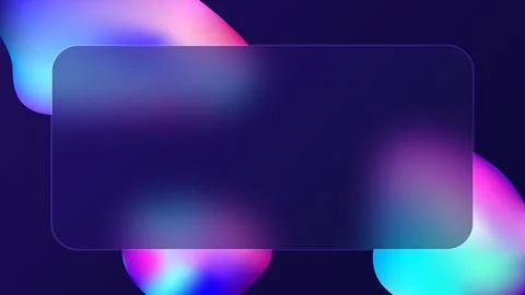 Glassmorphism frames with bright neon liquid shapes on dark purple background Stock Illustration