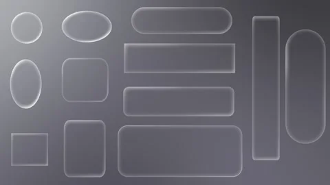 Glassmorphism glass liquid button shapes on gray background Stock Footage 327320629