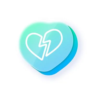 Glassmorphism icon with a blue-green gradient and blur, broken heart. Stock Illustration