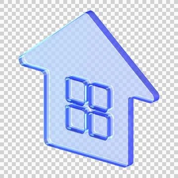 Glassmorphism icon featuring stylized transparent house with blue outlines .. 스톡 일러스트