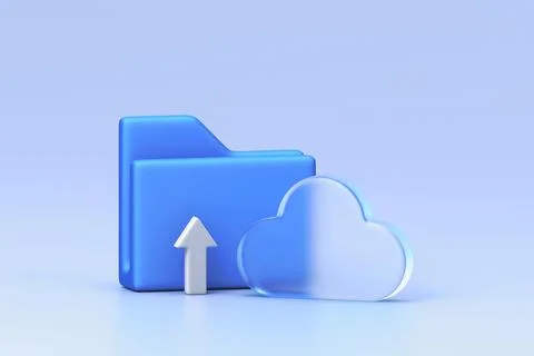 Glassmorphism icon set featuring blue document folder, opaque cloud, and ar.. Stock Illustration